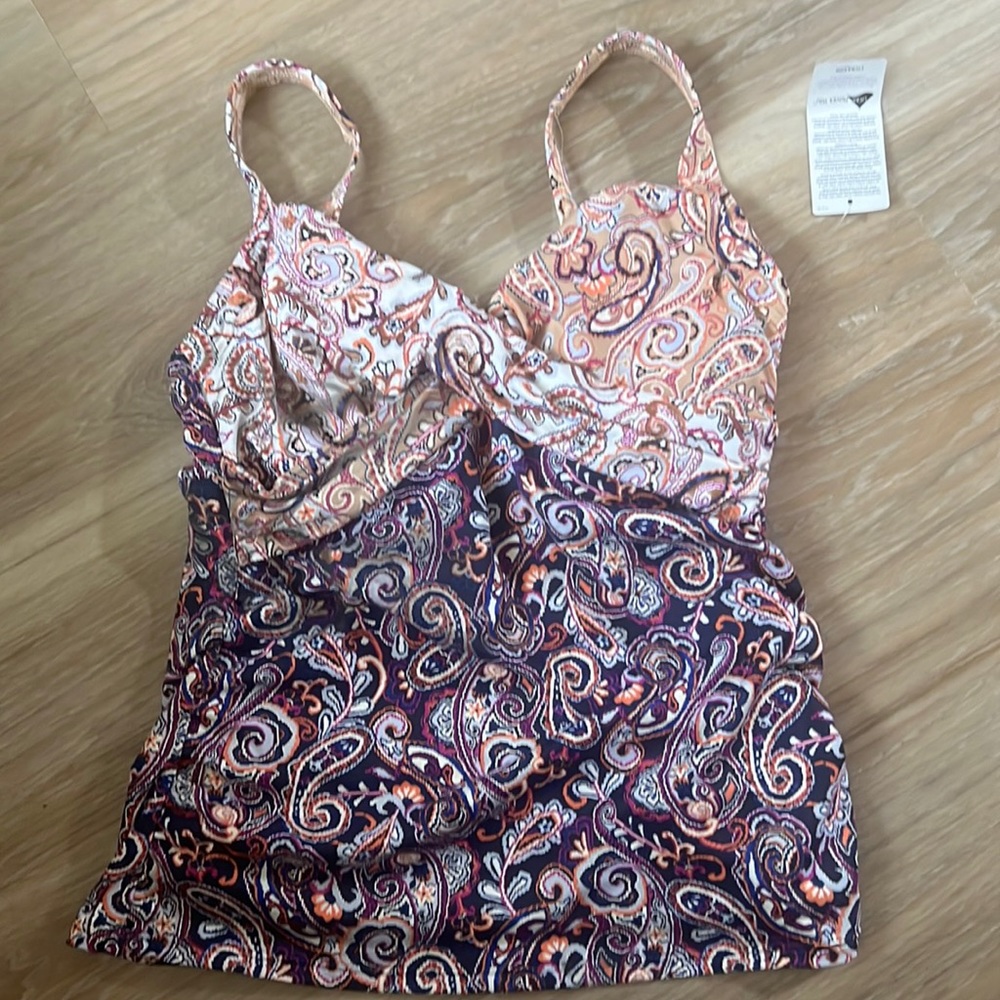 Lands End Women's Chlorine Resistant Tummy Control Grecian Tankini Top Swimsuit